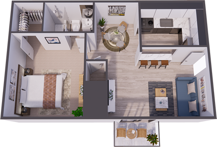 1A- One Bedroom / One Bath -550 Sq. Ft.*