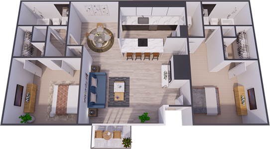 2B - Two Bedroom / Two Bath - 974 Sq. Ft.*